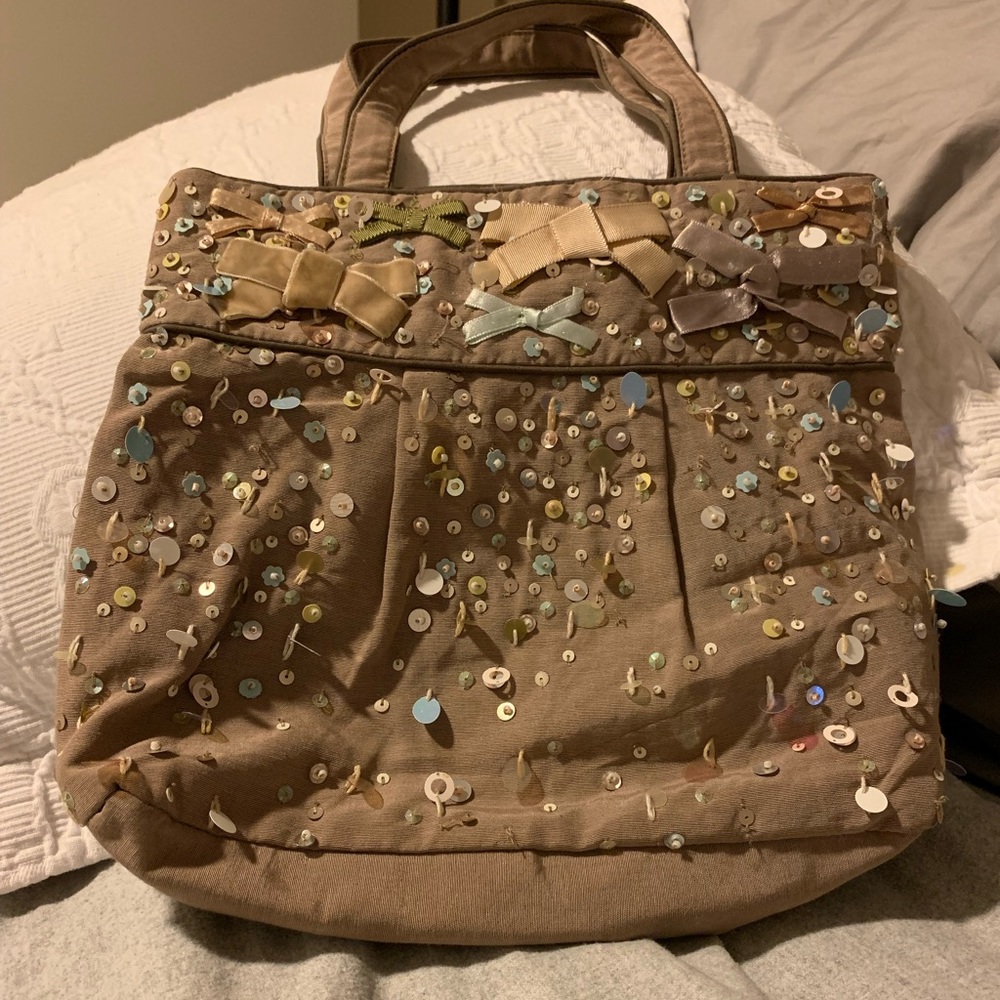 Beautiful sequin & fabric beige bag by Accessorize